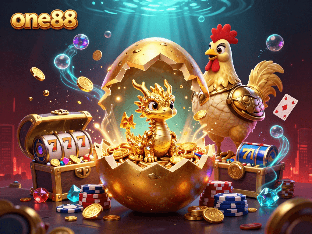 Win big at one88 with a dazzling casino illustration featuring a golden dragon and poker chips.