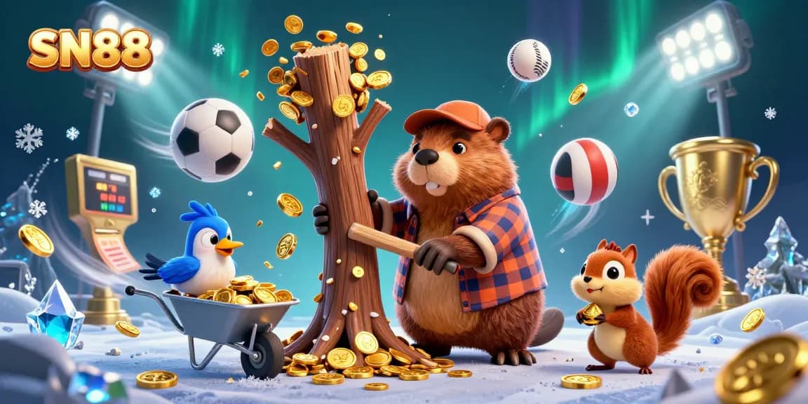 Engage with SN88’s dynamic sports betting scene featuring cartoon characters and vibrant gambling elements.