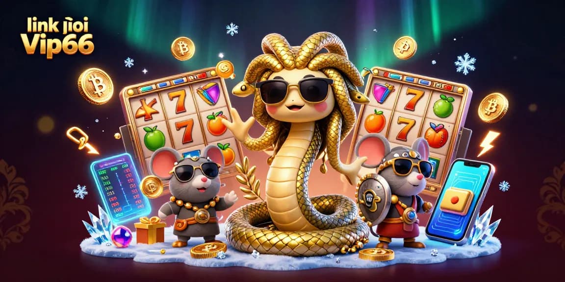 Engage with link vào Vip66 amidst vibrant slot games and crypto elements in this rich 3D illustration.