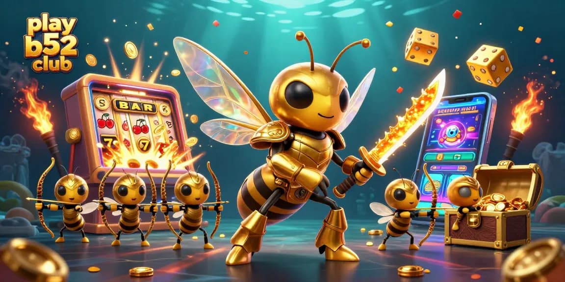 Play B52 Club with thrilling slots in an engaging 3D illustration bursting with colors.