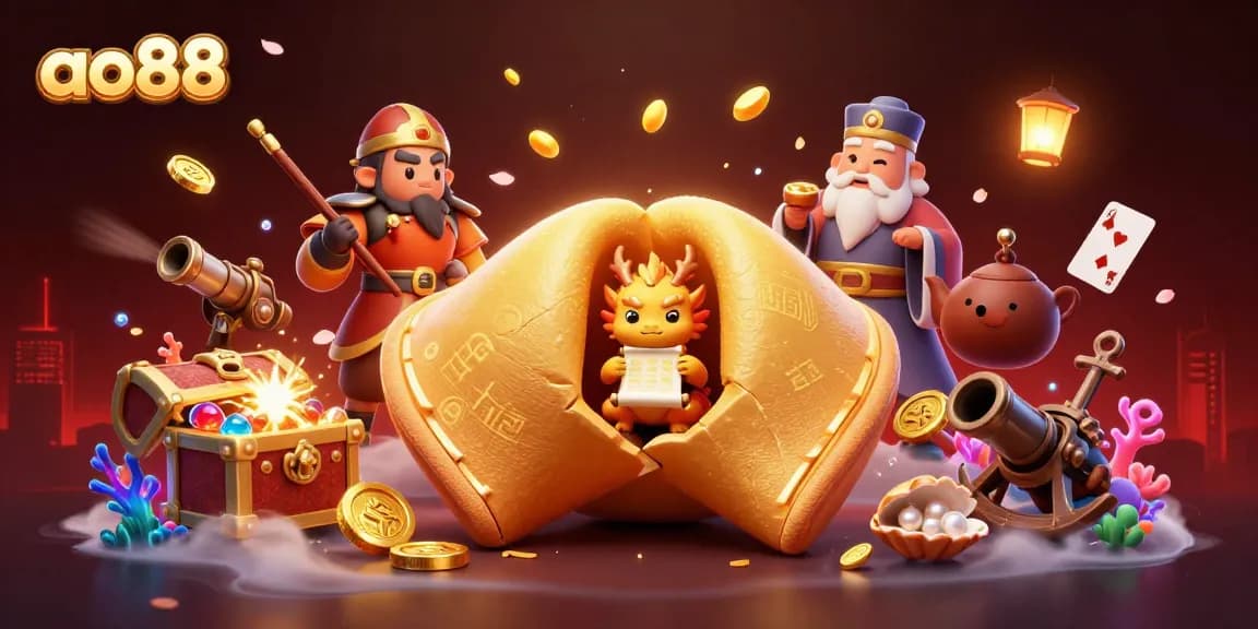 Experience thrilling gaming at ao88 with a magical scene featuring a dragon and treasures.