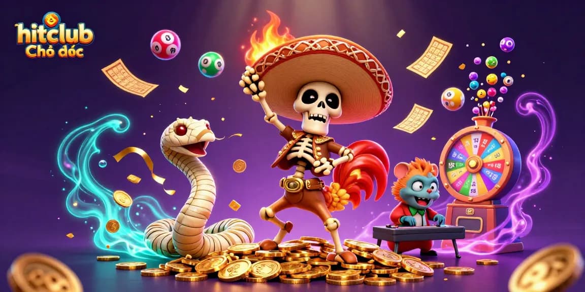 Hitclub chính thức shines with vibrant games in a lively 3D casino scene showcasing action-packed elements.
