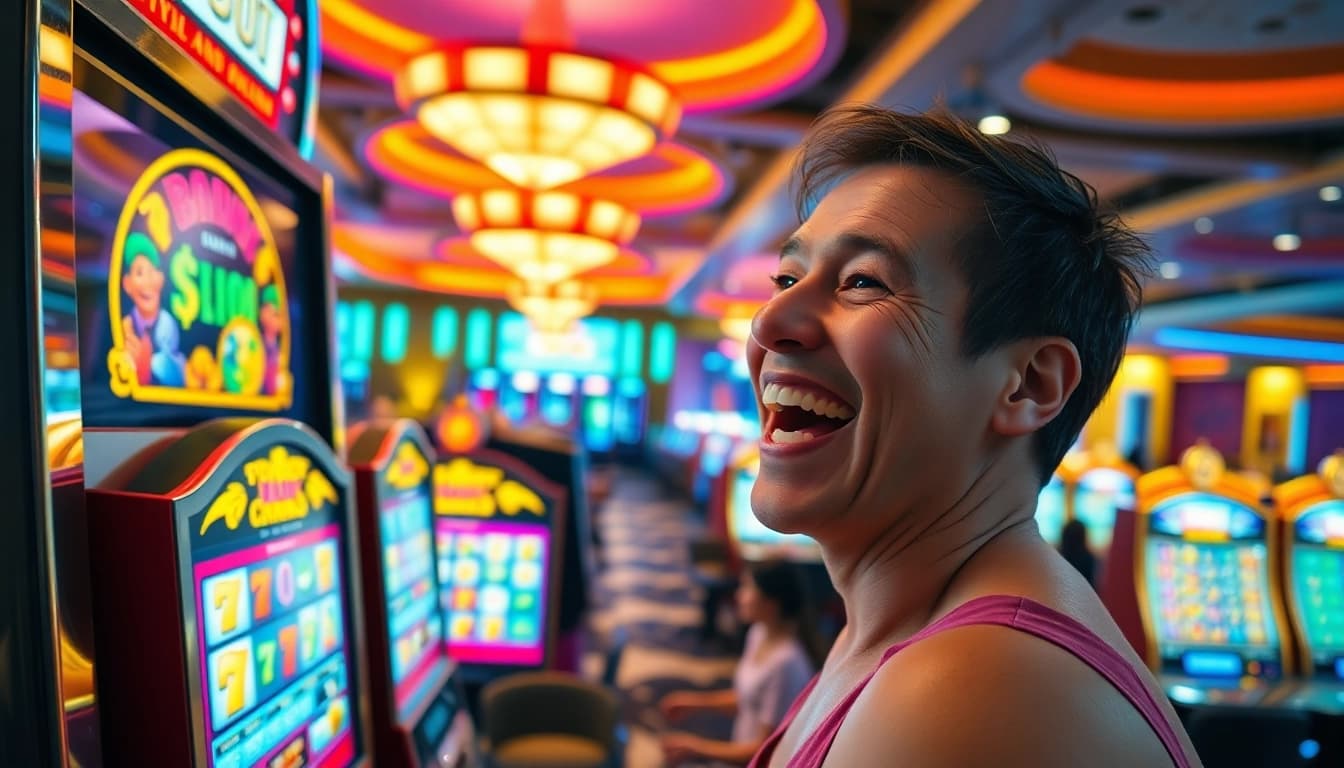 Bermain slot gacor di kasino dengan mesin slot yang berwarna cerah dan kemenangan yang menggembirakan.