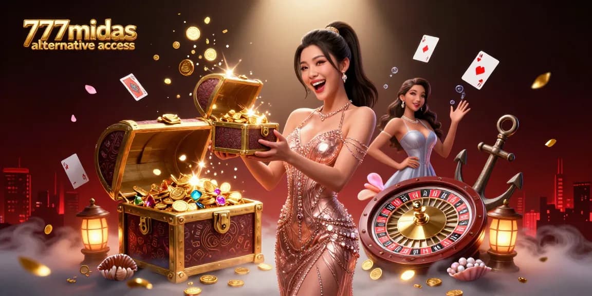 Engage with 777midas alternative access to an immersive casino adventure showcasing a treasure-filled scene.