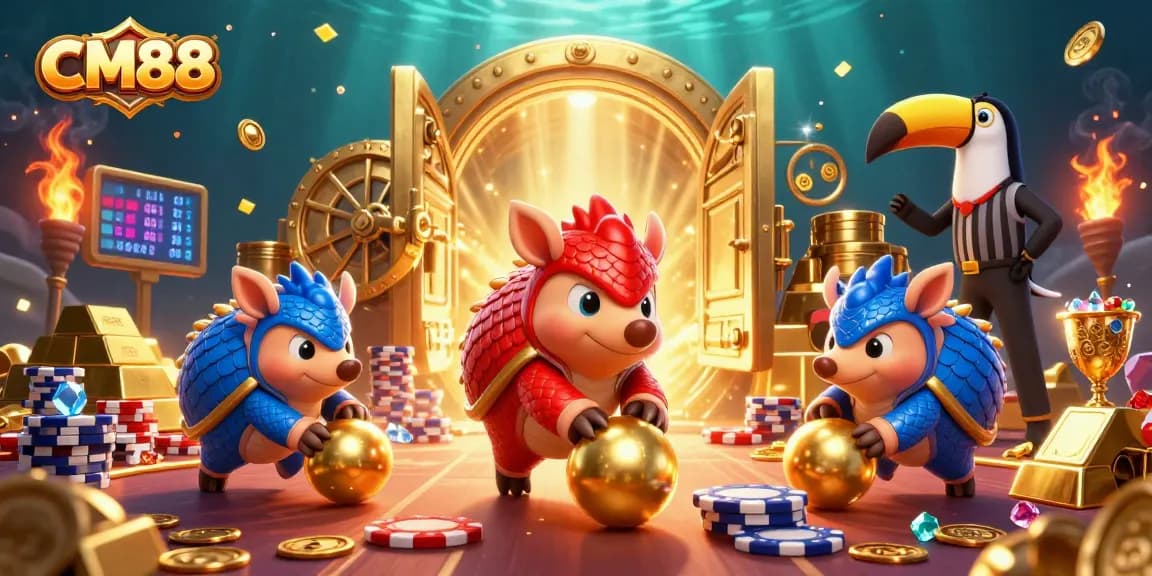 CM88 features a vibrant scene with rival pangolins competing in a lively casino environment.