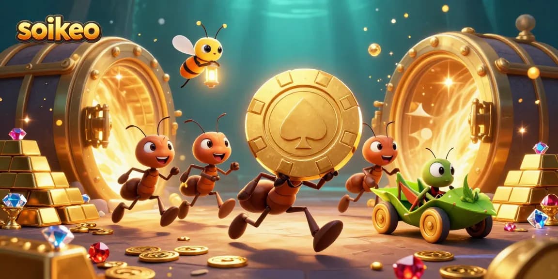 Experience the thrill of soikeo with dynamic antics in a vibrant casino-themed heist illustration.