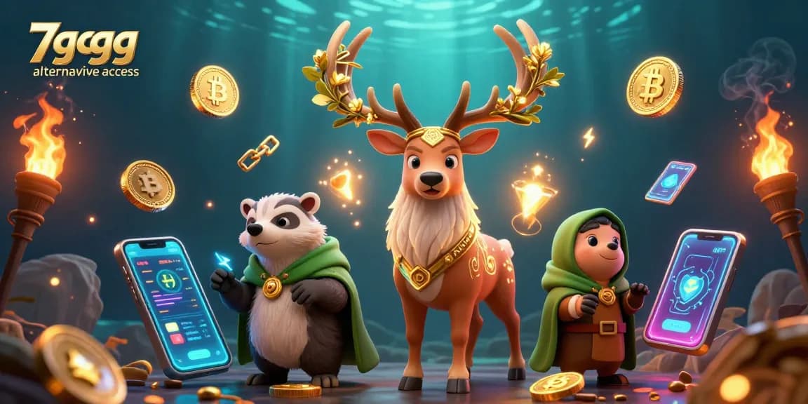 Engage with thrilling games at 7gggg alternative access, featuring vibrant casino characters and crypto elements.