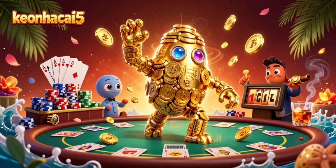 Engage with the ultimate gaming experience at keonhacai5, featuring a vibrant casino scene with rich 3D elements.