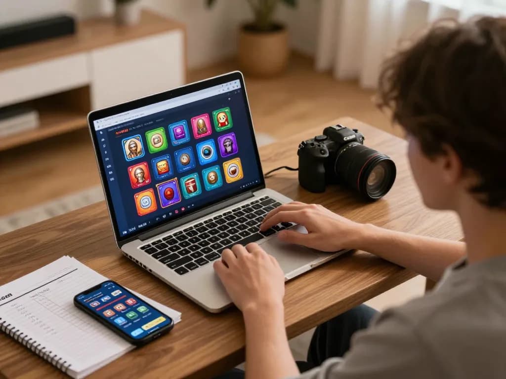 Gambling enthusiast engaged with LC88 com interface on a laptop, capturing online casino excitement