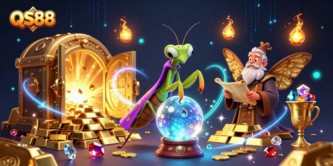 Engage with QS88's thrilling fortune teller scene filled with treasure, gems, and mystical elements.