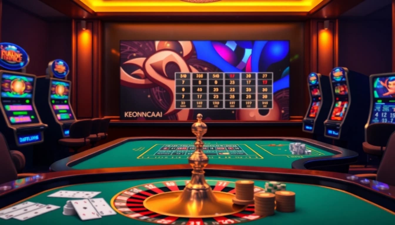 KEONHACAI offers an engaging online gambling experience featuring roulette wheels and vibrant slot machines.
