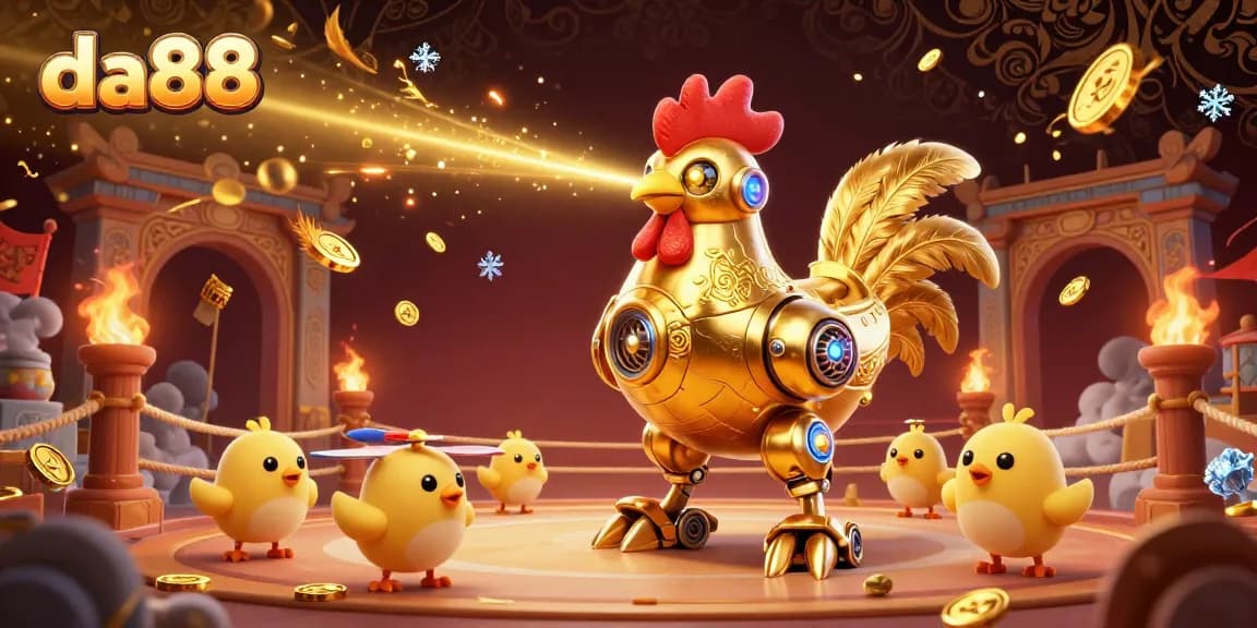 Engage in thrilling action with da88 as the robotic rooster and chick drones electrify the arena.