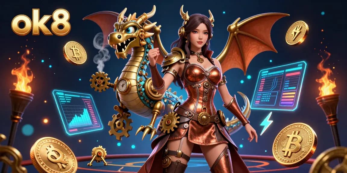Engage in thrilling games at ok8 casino with vibrant 3D characters, crypto elements, and stunning visuals.