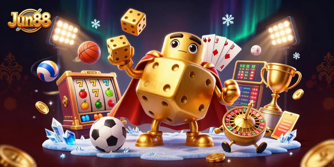 Jun88 players winning big with dynamic slots and sports betting action illustration