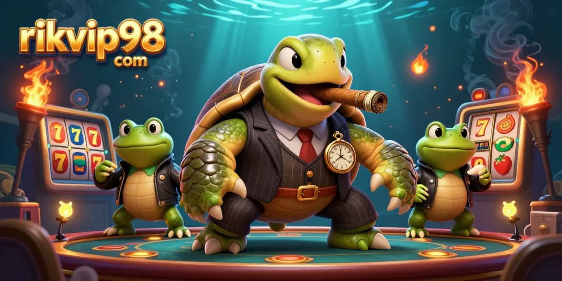 Experience the excitement of game play at rikvip98 com with a vibrant casino-themed illustration featuring action-packed characters.