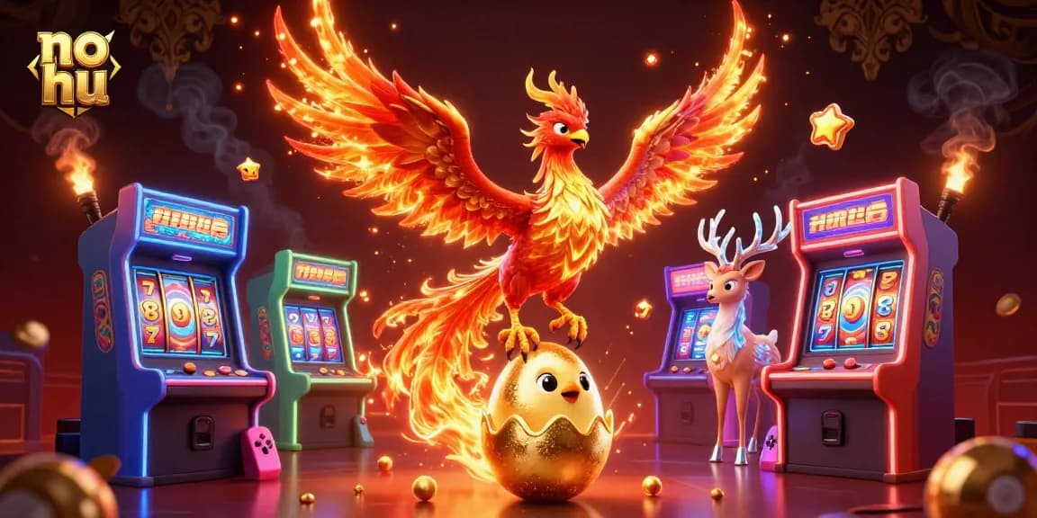 Spin to win at no hu with a vibrant illustration of a phoenix and gaming elements.