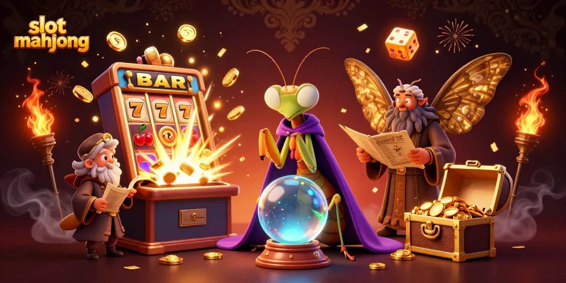 Engage in exciting slot mahjong action with dynamic scenes of fortune tellers and vibrant game elements.