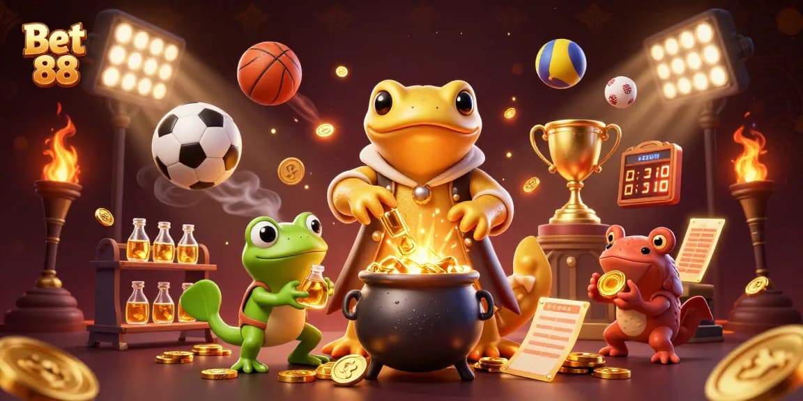 Experience the thrilling action of Bet 88 with a golden salamander alchemist creating wealth in a vibrant casino scene.
