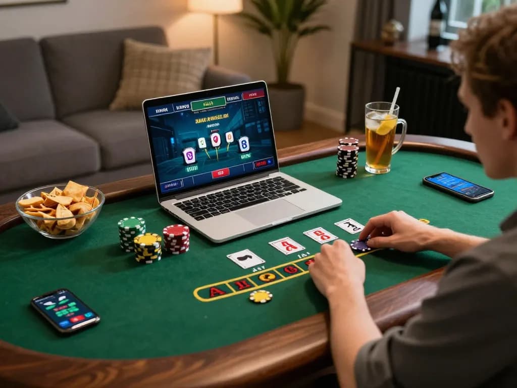 Engaging in live dealer blackjack on a laptop, showcasing the 75W online gaming experience.