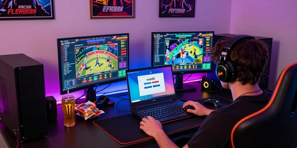 Person logging into rokok88 for online betting in a vibrant gaming setup.