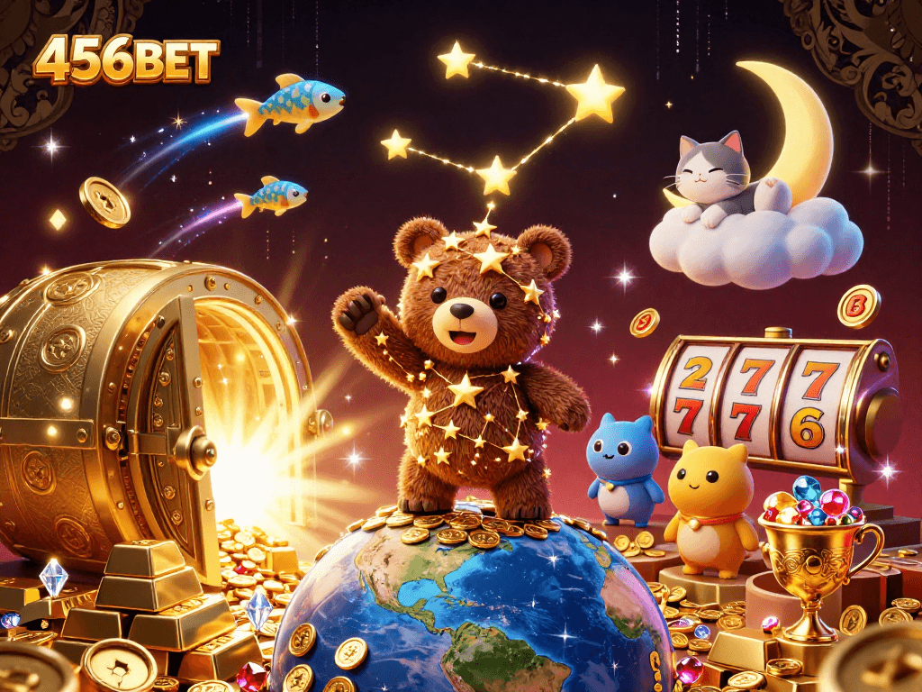 Engage in thrilling slots at 456BET with vibrant games, sparkling jewels, and lively animations.