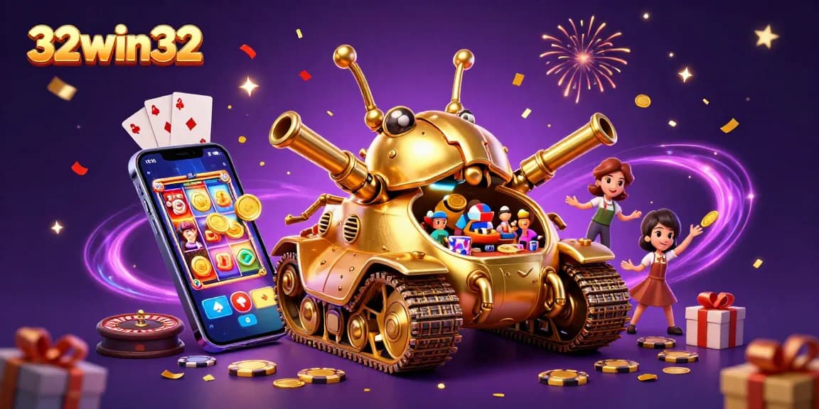 Experience thrilling gaming action at 32win32 with a vibrant 3D casino scene bursting with excitement.