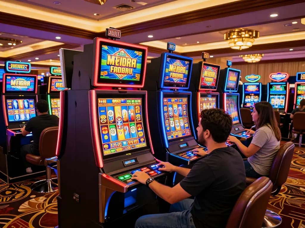 Engaged players enjoying Jili707 slot machines in Brazil, experiencing thrilling gameplay in a vibrant casino setting
