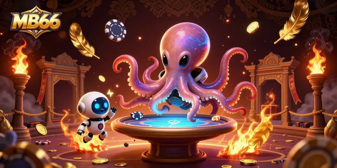 Experience exciting gameplay at MB66 with a vibrant alien octopus hosting a poker game.