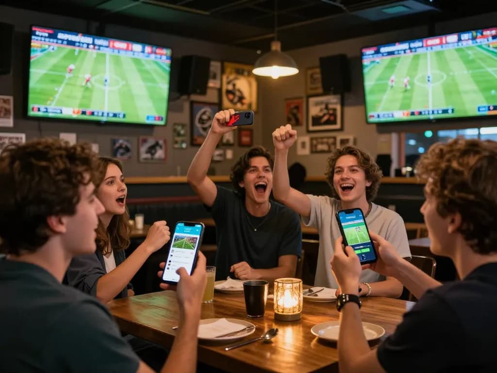Socolive users enjoying live sports streaming in a lively bar atmosphere.