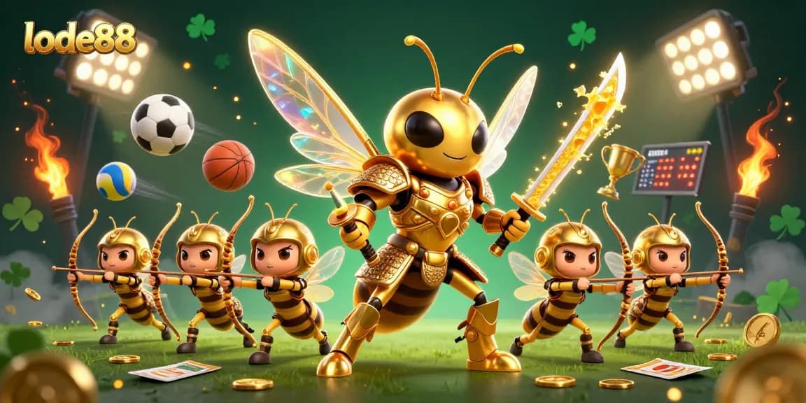 Experience the excitement of sports betting with lode88's dynamic casino illustration featuring a golden hornet