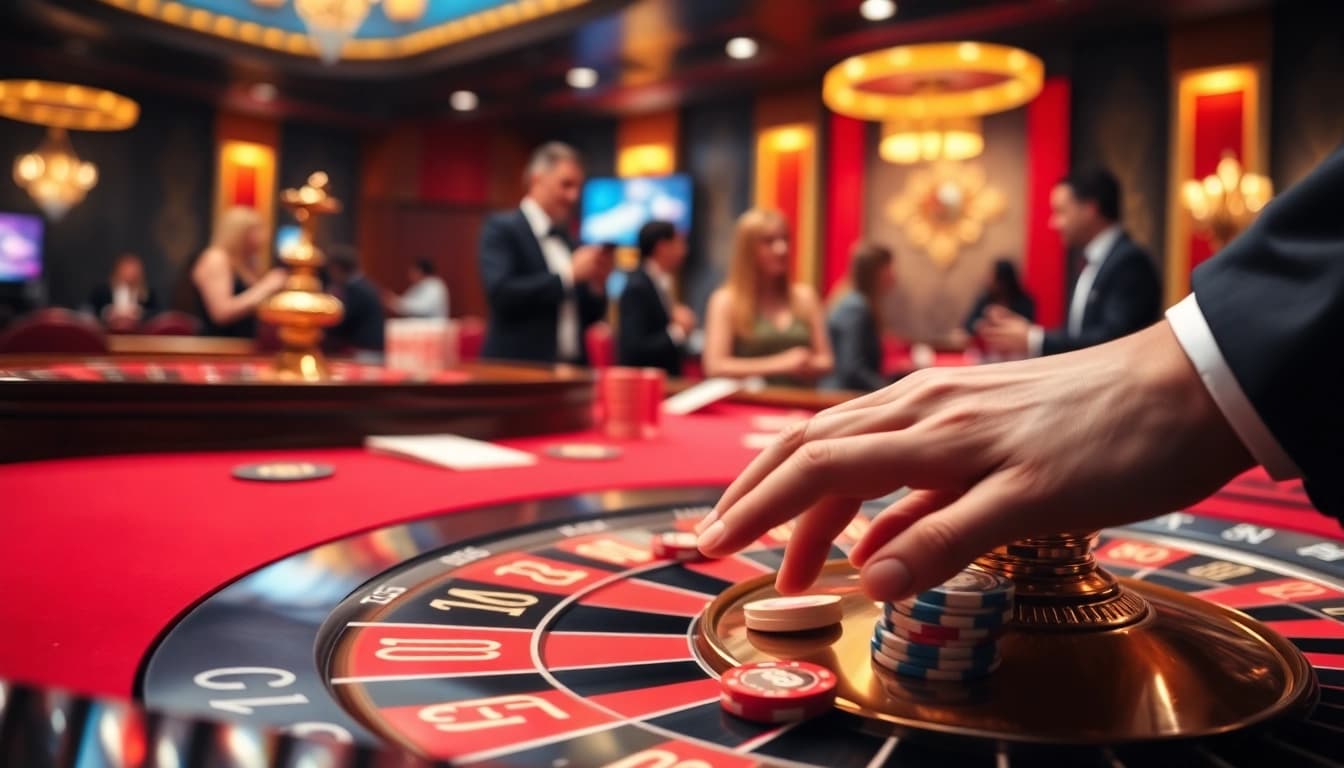 Vibrant roulette table at a site de paris sportif en ligne, showcasing chips and intense gameplay.