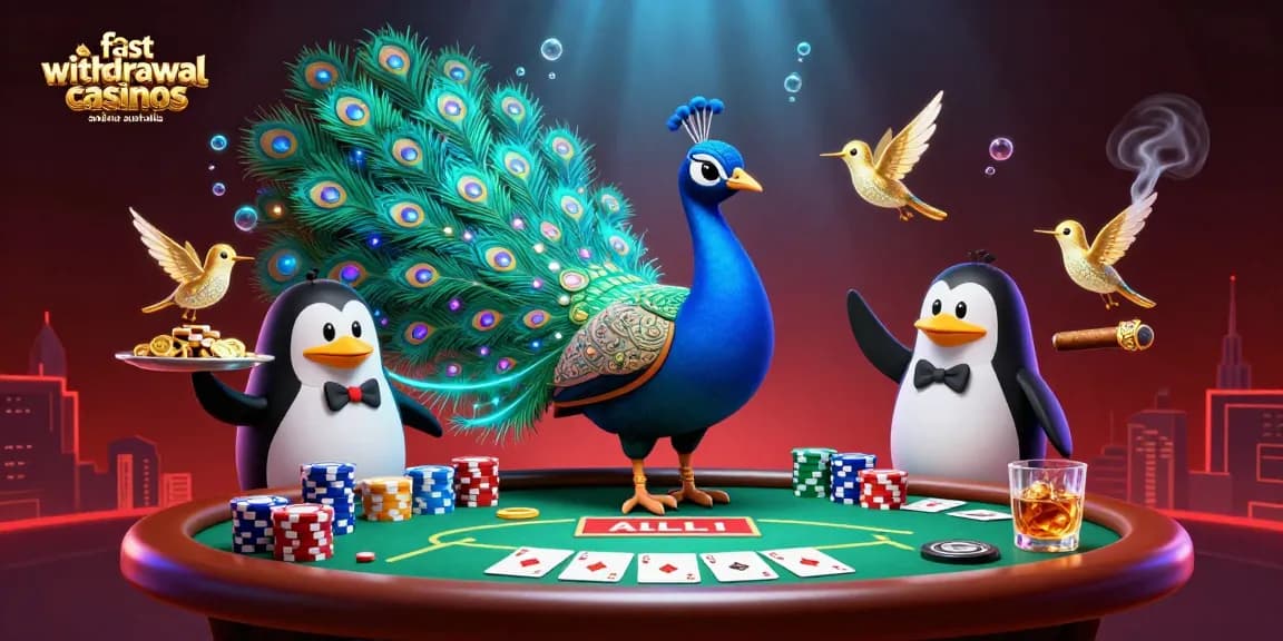 Fast withdrawal casinos online Australia showcase winnings in a vibrant, energetic 3D casino scene.