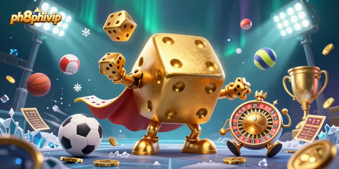 Experience thrilling plays at ph8phivip, where golden dice and sports elements create a vibrant casino scene.