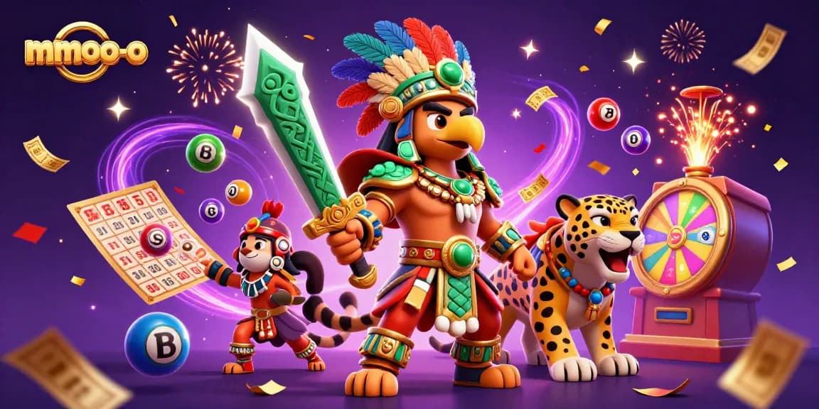 Engage with the vibrant mmoo-o illustration showcasing lively casino elements and characters.