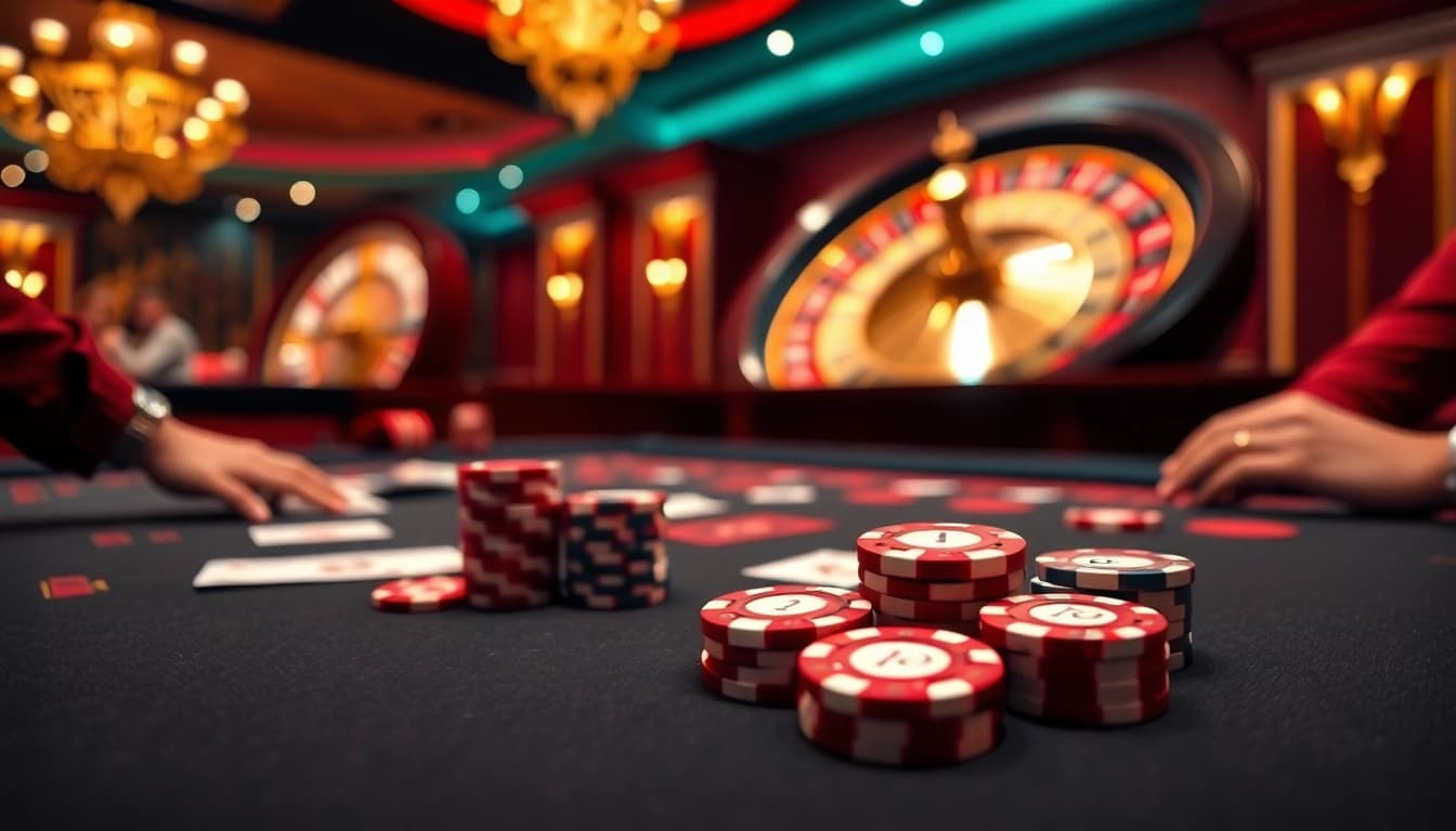 Enjoy a thrilling game at vn88's luxurious casino table featuring cards and chips.