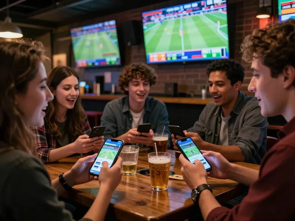 Watch patrons engage in sports betting excitement at C168 with smartphones and live sports events on screens.