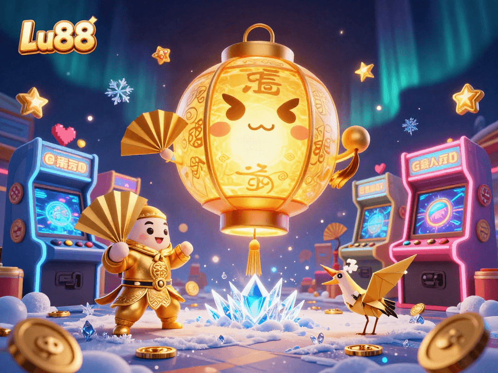 Experience winning at Lu88 with a vibrant 3D casino illustration, showcasing exciting game elements and characters.