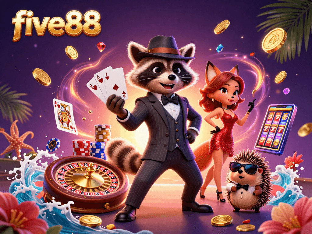 Engage with five88 and explore vibrant casino excitement, featuring playful characters and dynamic gaming elements.