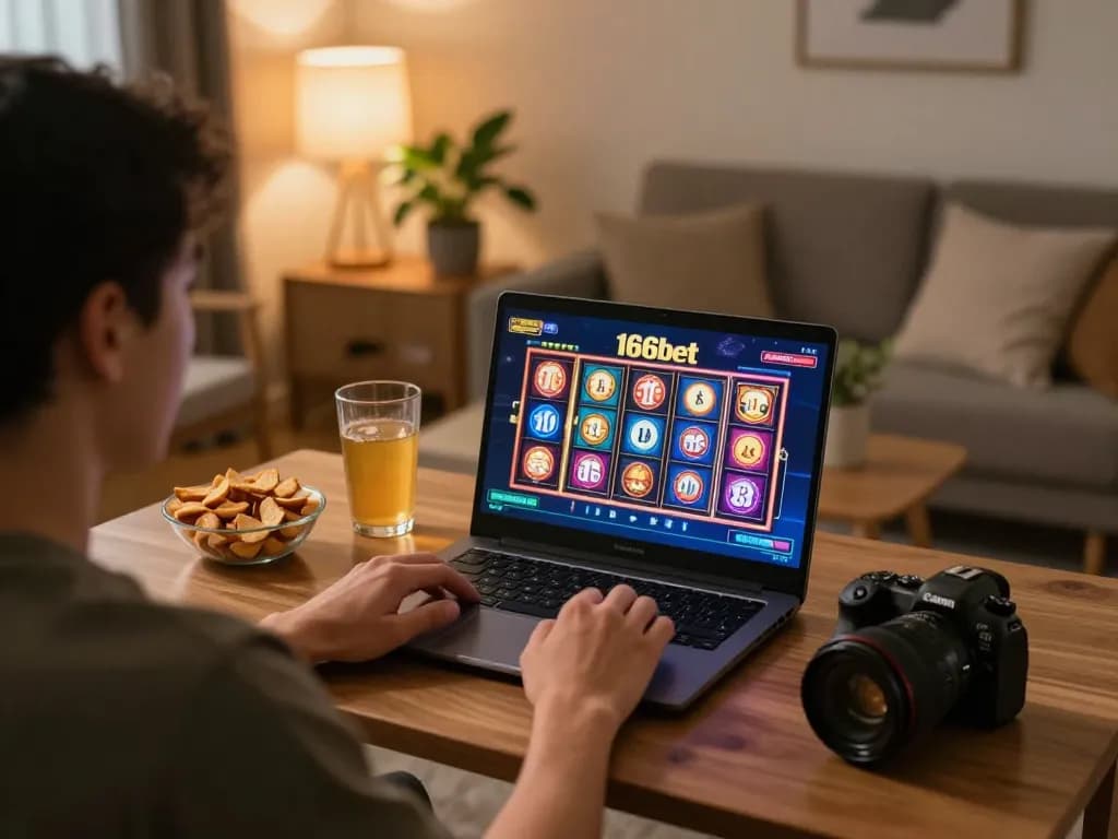 Participando de emocionantes jogos de slots online na 166bet a partir de um confortável setup em casa.