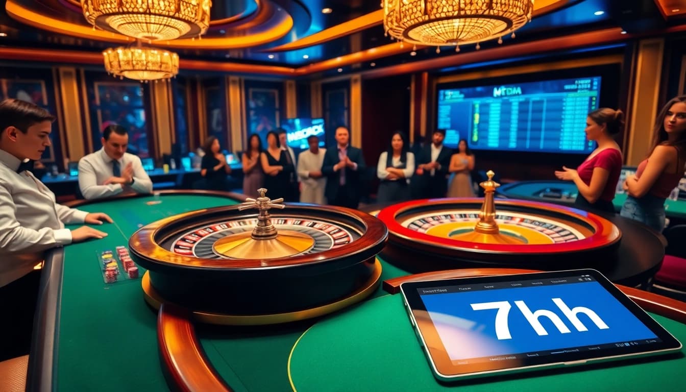 Players enjoying a high-energy game at 7hh casino with vibrant tables and real-time odds.