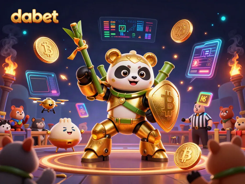 Experience thrilling gameplay with dabet in a dynamic 3D casino illustration featuring vibrant characters and crypto elements.