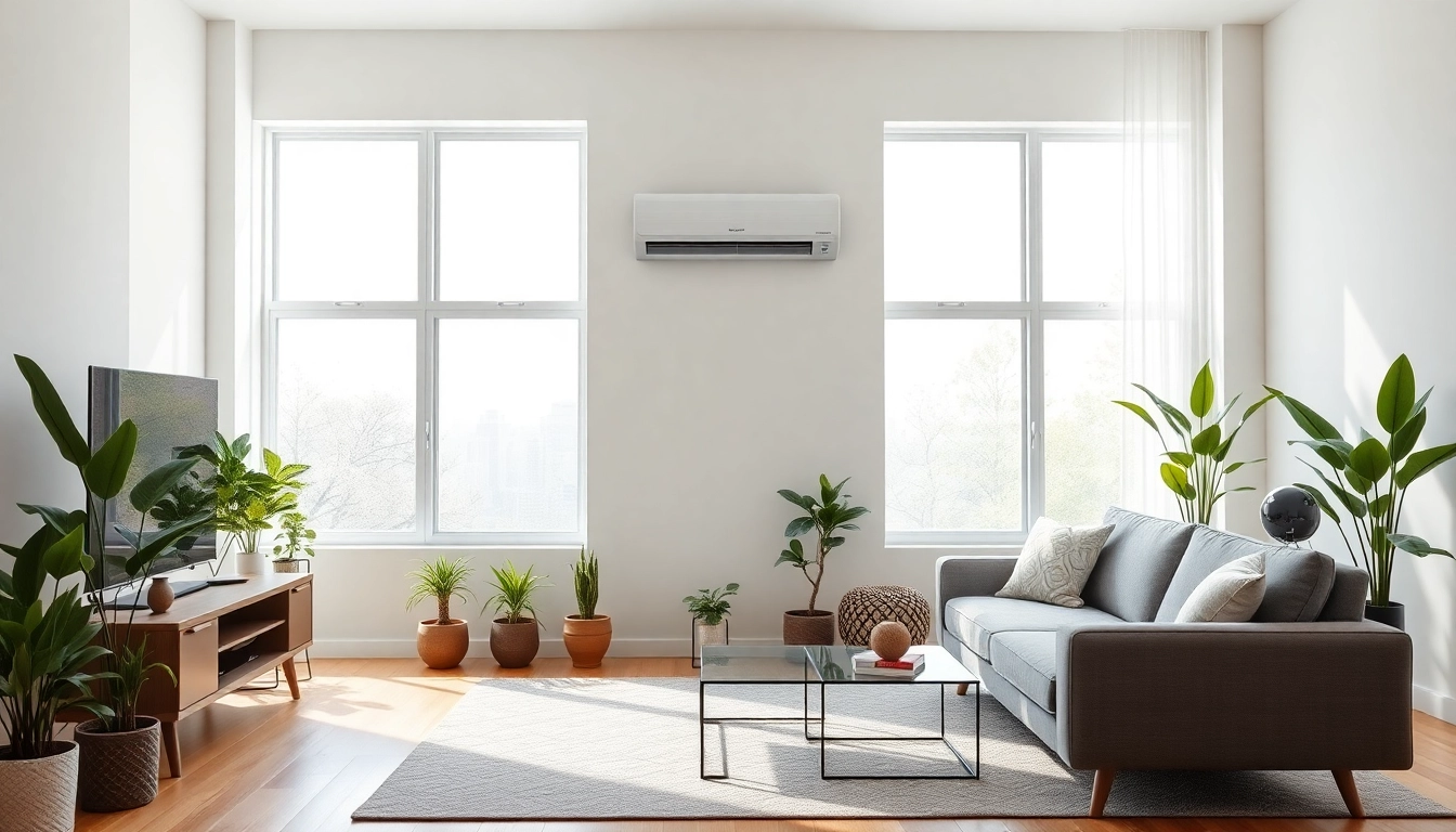 Install a mitsubishi mini split ac in a modern living room for optimal comfort.
