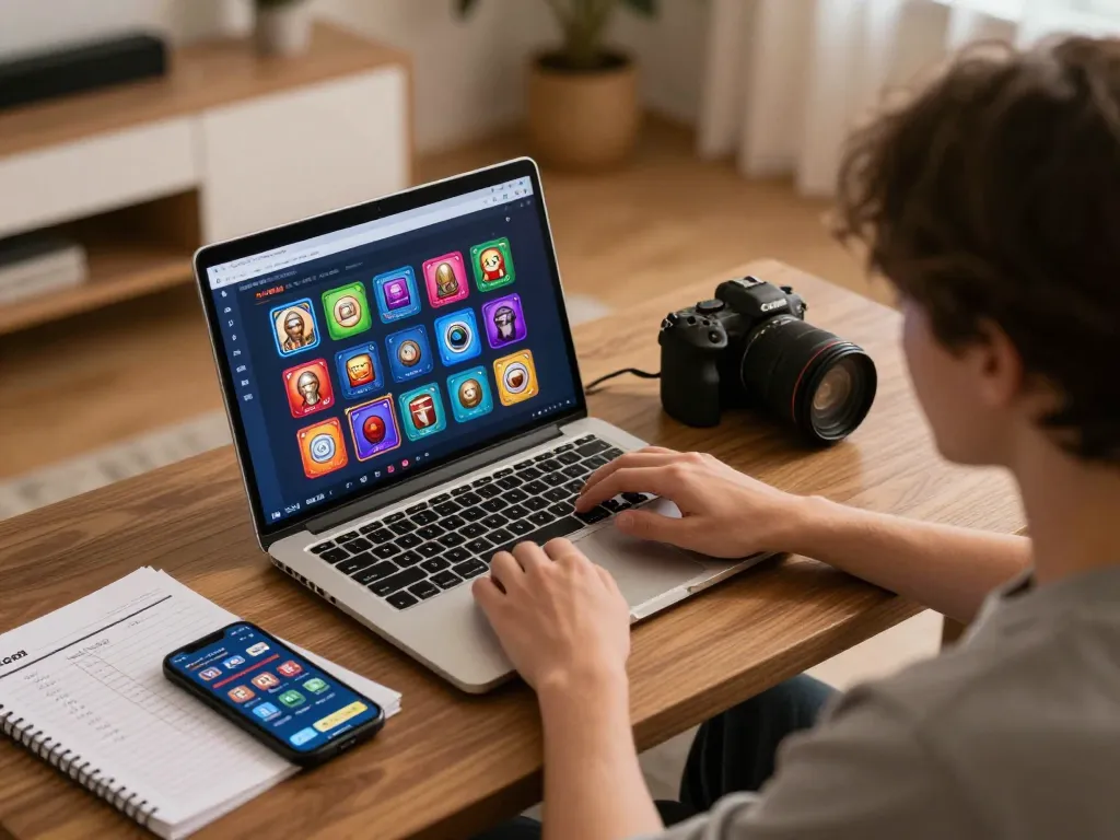 Gambling enthusiast engaged with LC88 com interface on a laptop, capturing online casino excitement