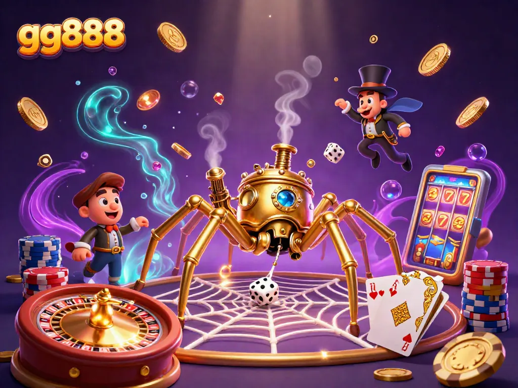 Spin to win with gg888 in this vibrant casino-themed 3D illustration of excitement.