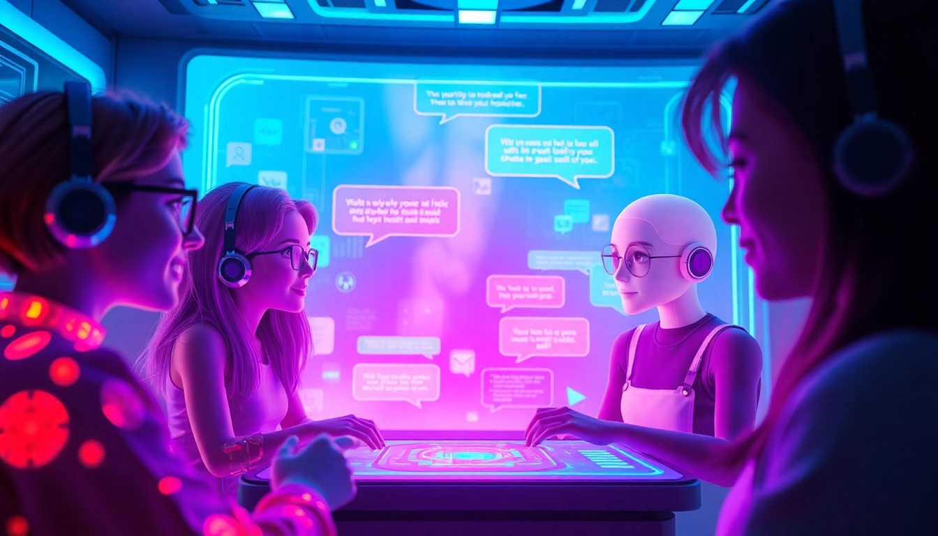 Engaging scene of users chatting with customizable crushon AI personas in a vibrant digital interface.