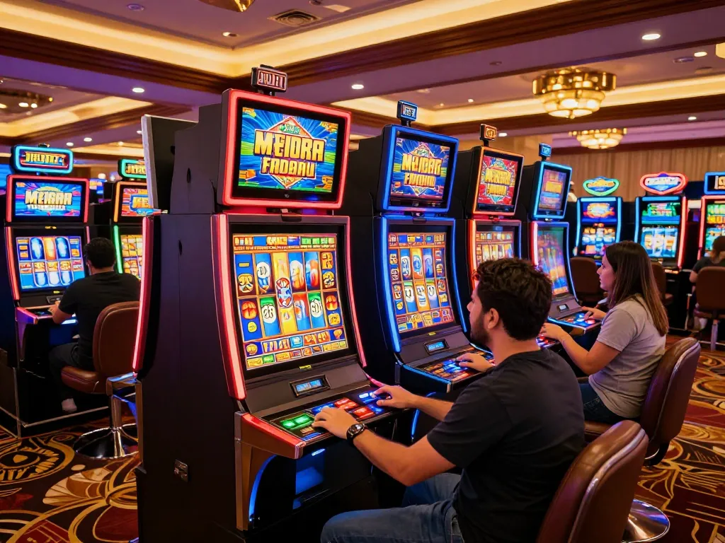 Engaged players enjoying Jili707 slot machines in Brazil, experiencing thrilling gameplay in a vibrant casino setting