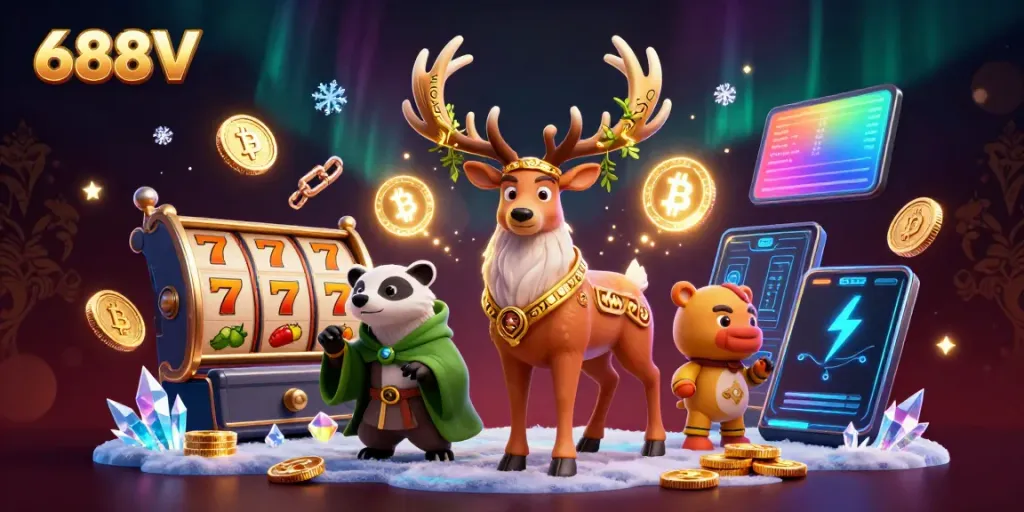 Engage in thrilling gameplay at 688V with vibrant slot reels and enchanting characters.