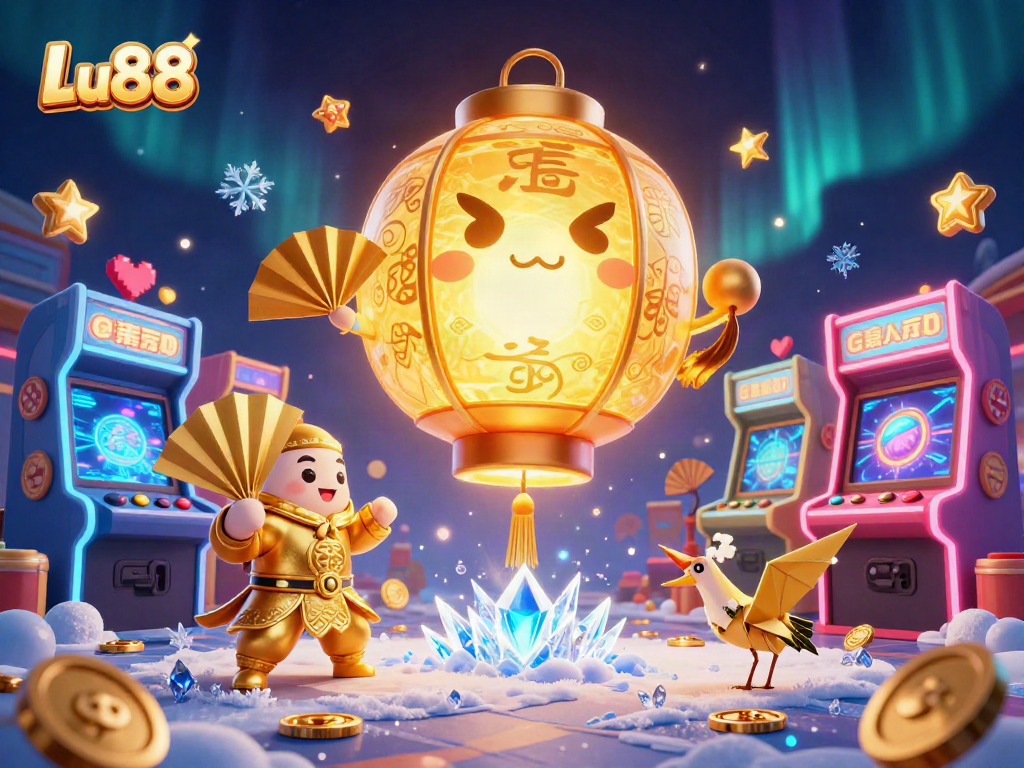 Experience winning at Lu88 with a vibrant 3D casino illustration, showcasing exciting game elements and characters.