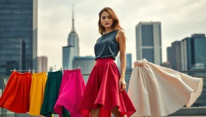Eye-catching selection of skirts by a Clothes Manufacturer in a stylish urban setting.
