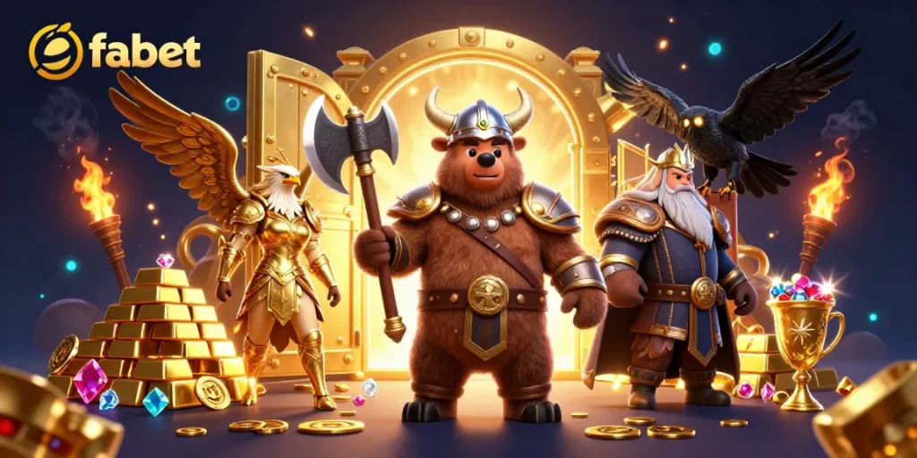 Engage with fabet's thrilling experience through a dynamic Viking-themed casino illustration.